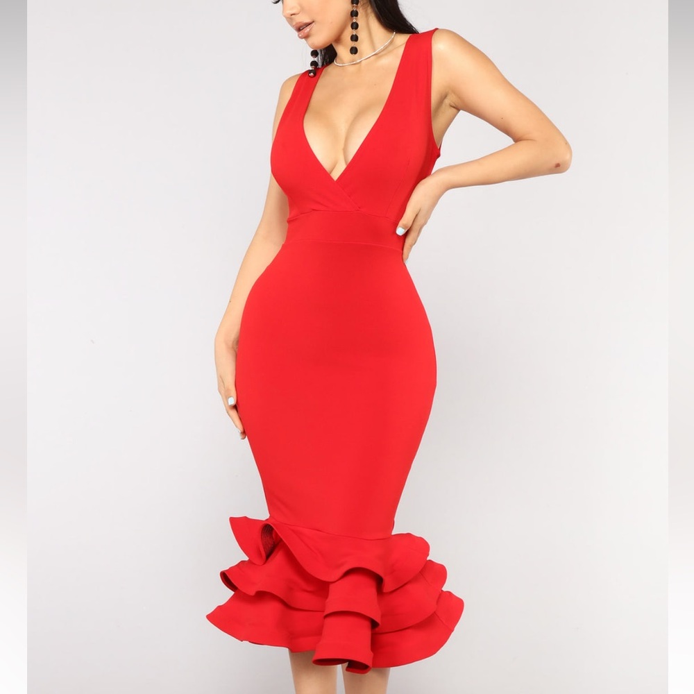 Red layered midi dress